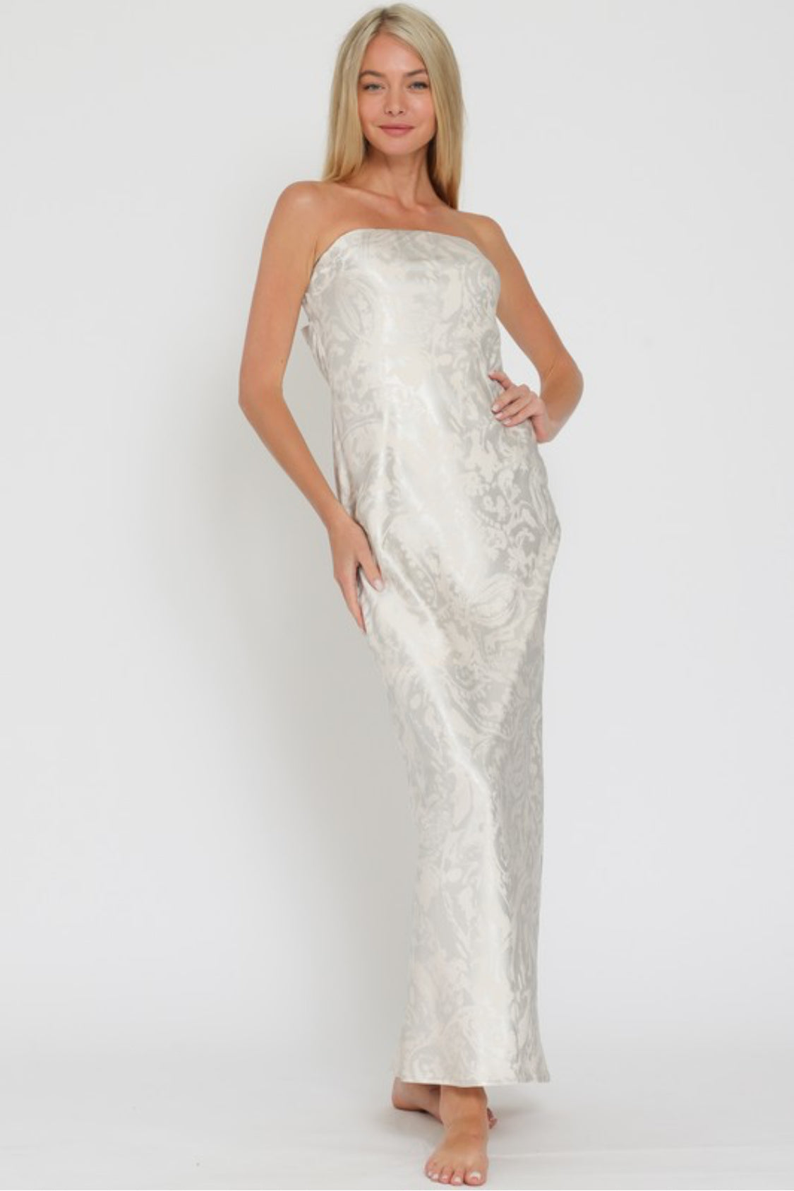 Tube Tide Back Chest Cowl Back Waisted Maxi Dress