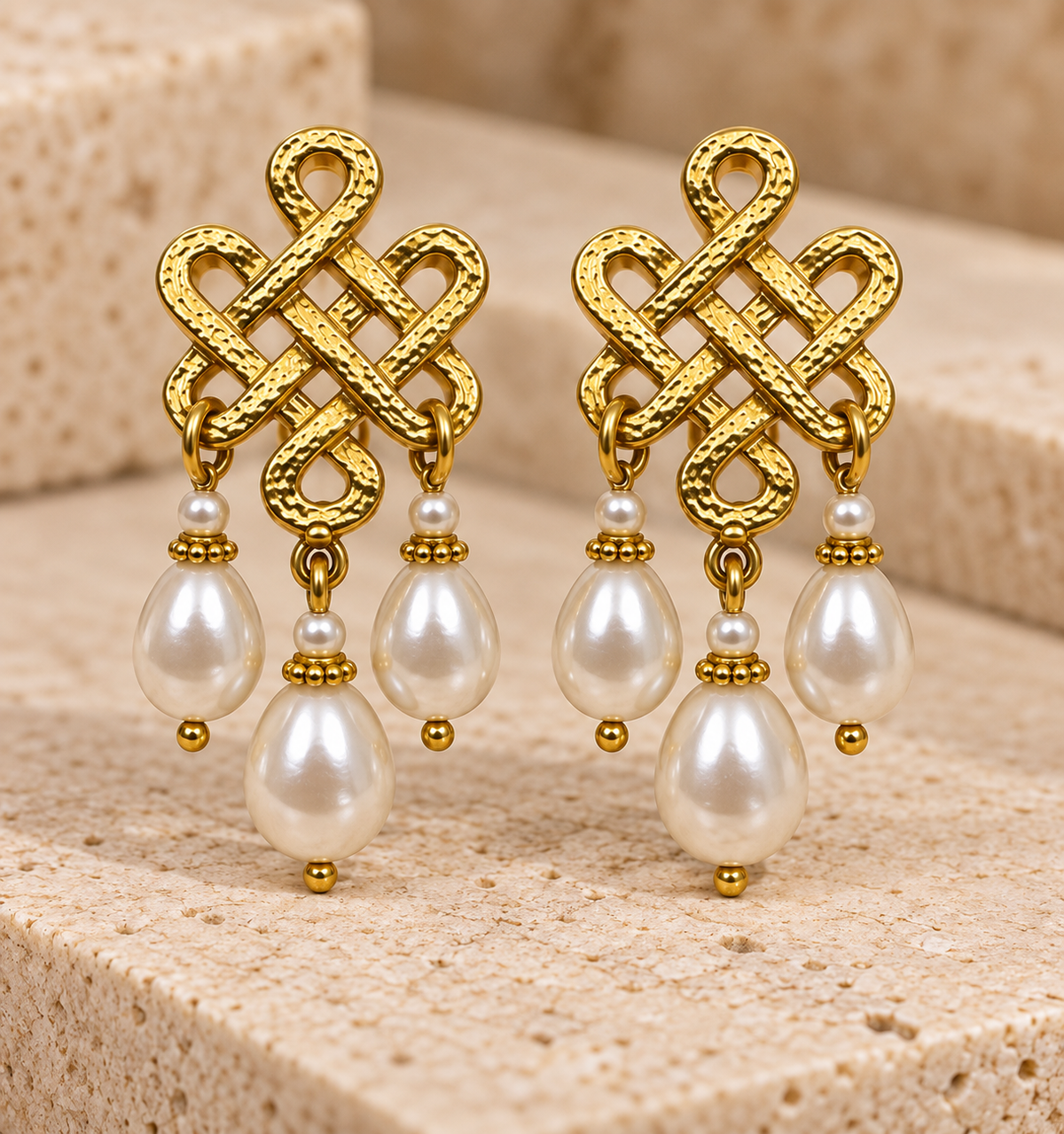 Turkish Eternal Knot Pearl Drop Earrings