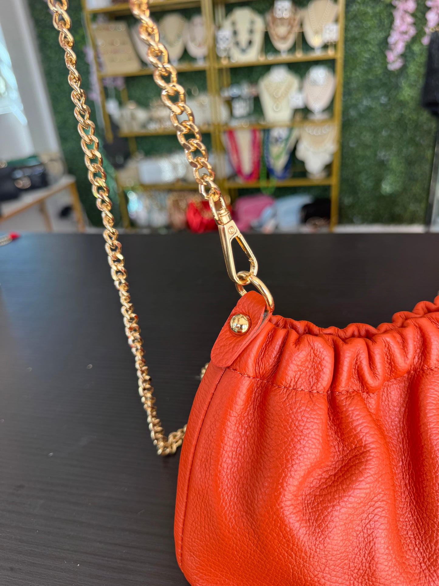 Italian Leather Small Handbag Orange