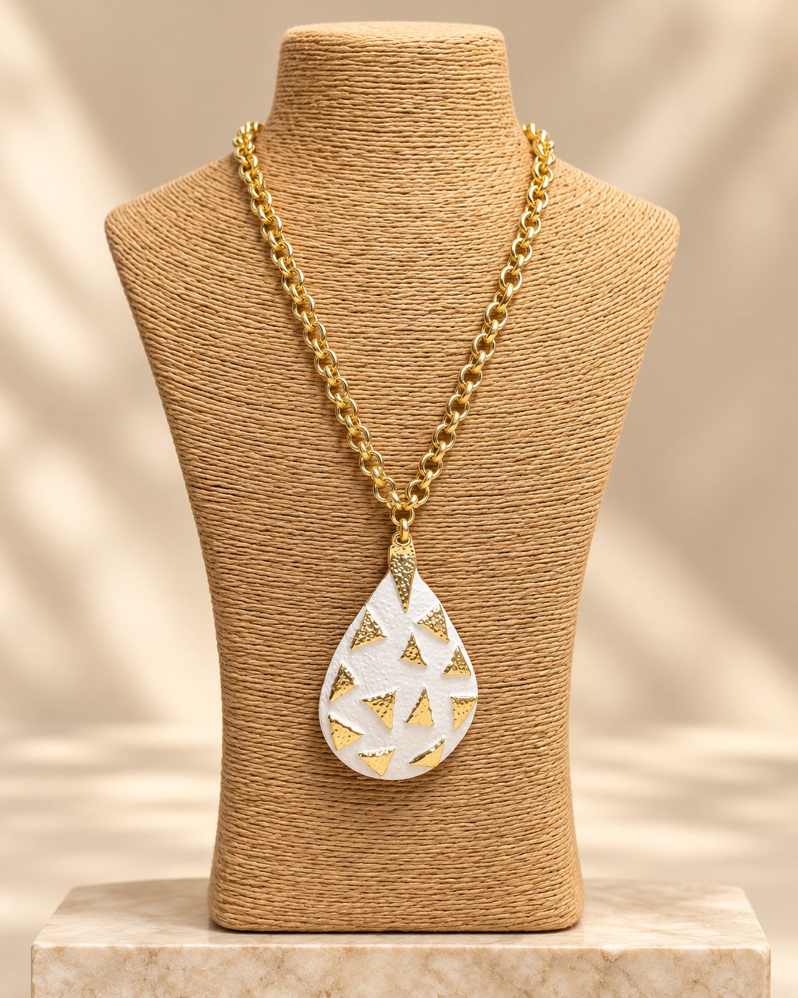 White & Gold Teardrop Statement Necklace