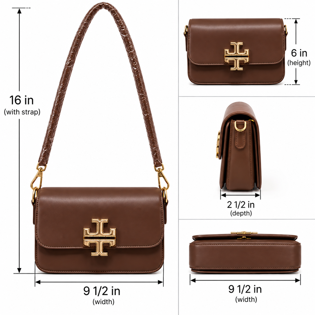 Brown Designer-Inspired Double-T Crossbody Bag
