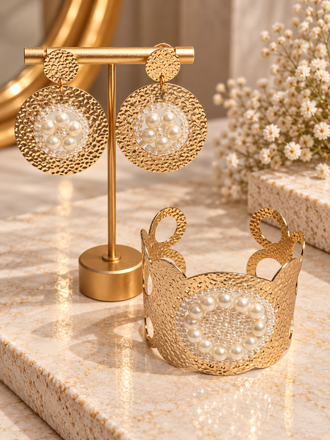 Pearl Medallion Statement Jewelry Set