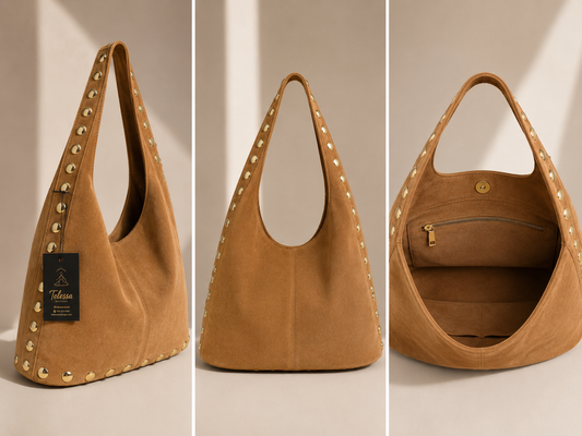 Camel Milano Studded Suede Bag