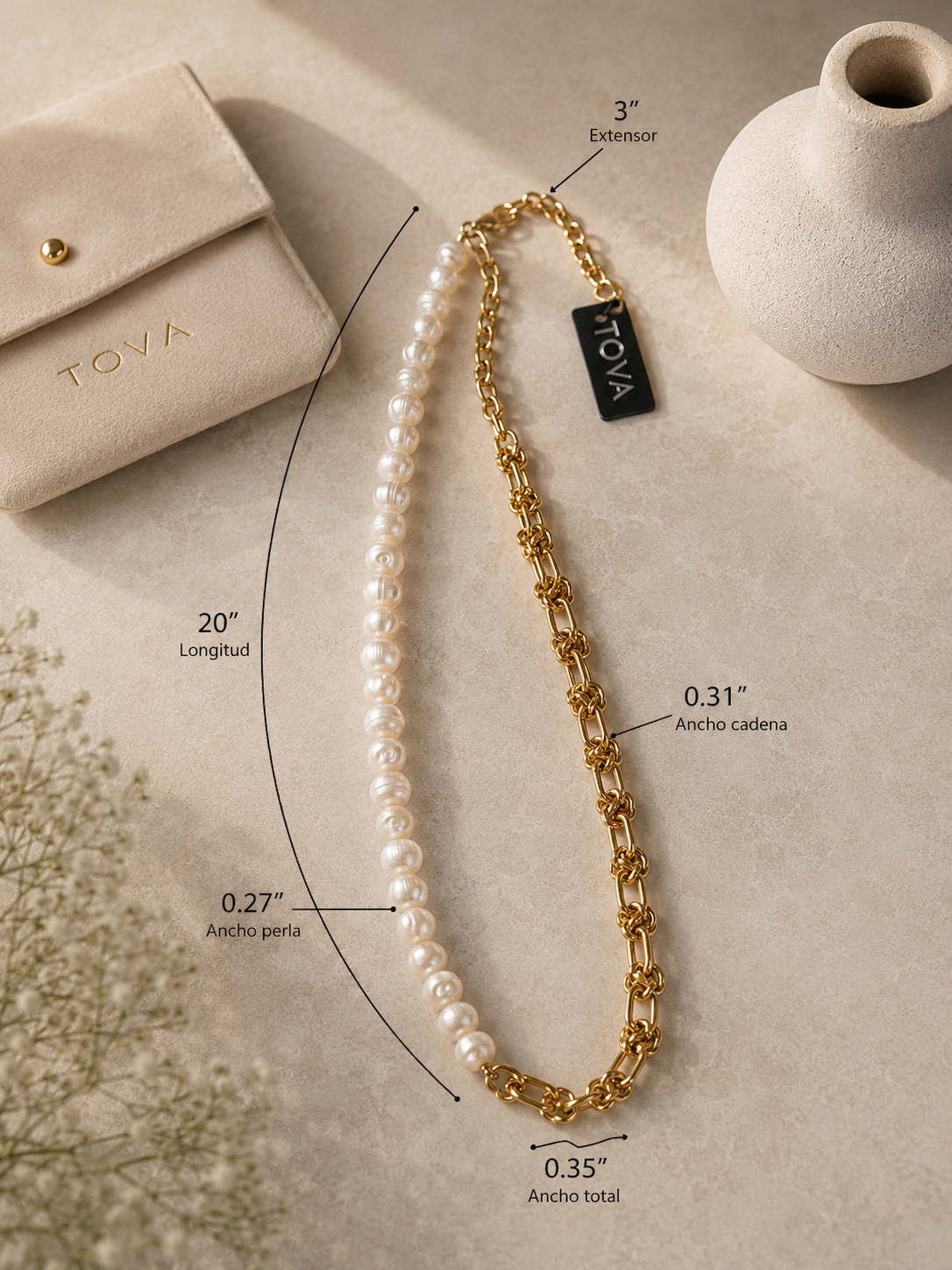 TOVA Pearl & Gold Link Statement Necklace
