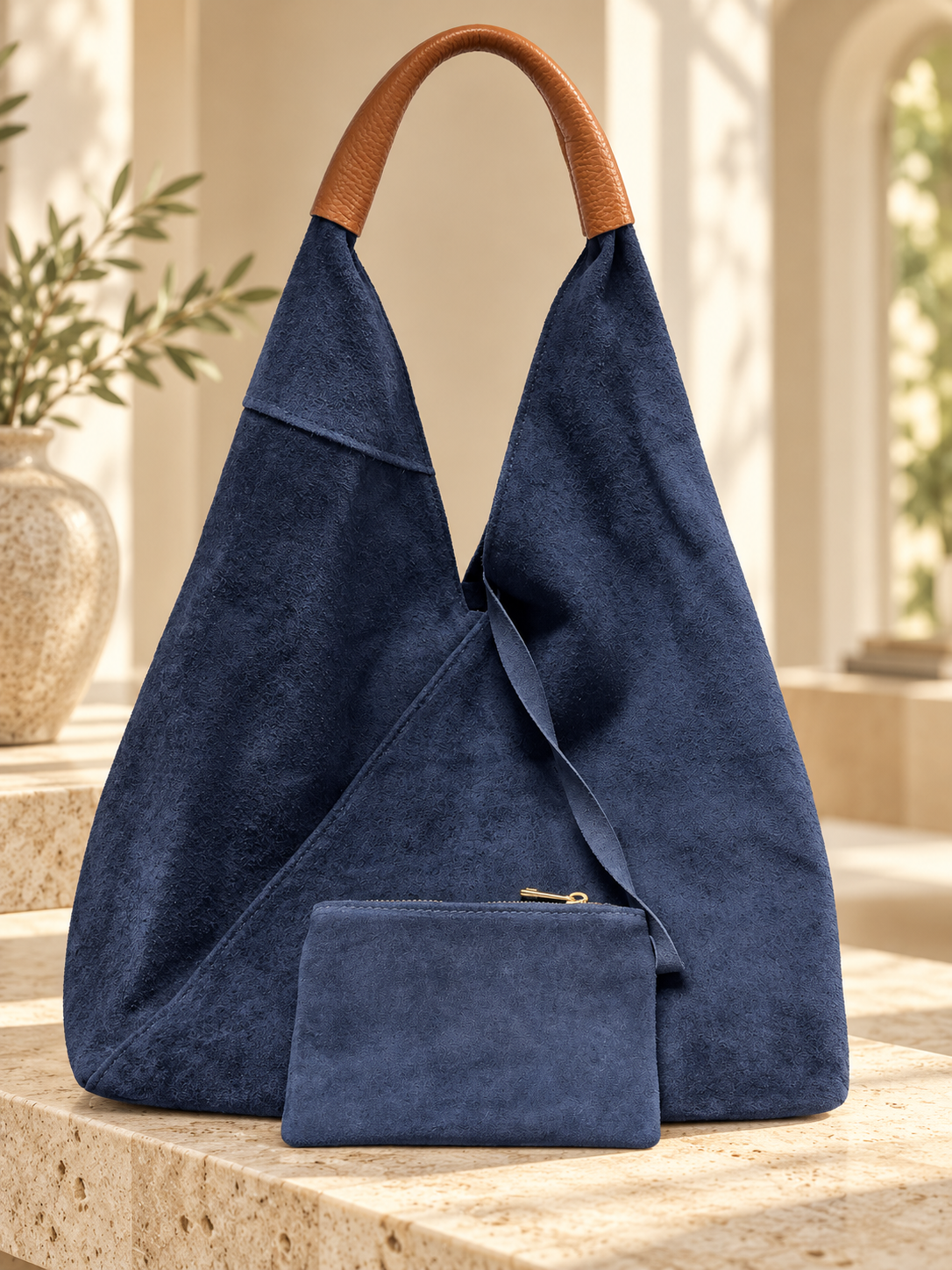 Navy Italian Hobo Bag with Pouch