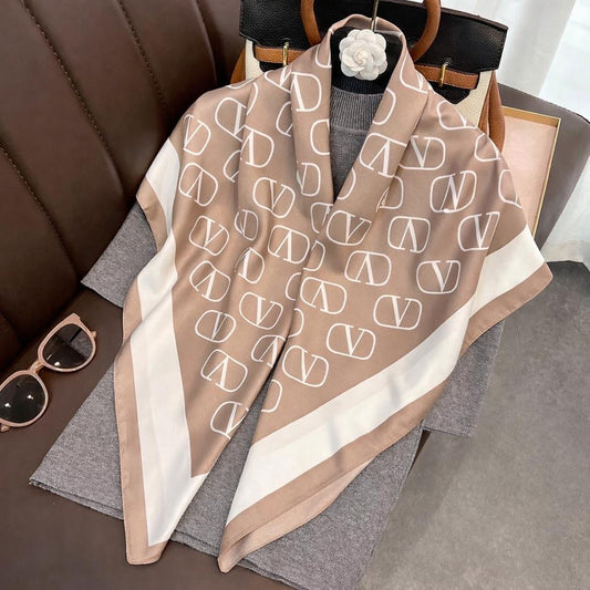 Luxury Satin Scarf Inspired by European High Fashion- Beige