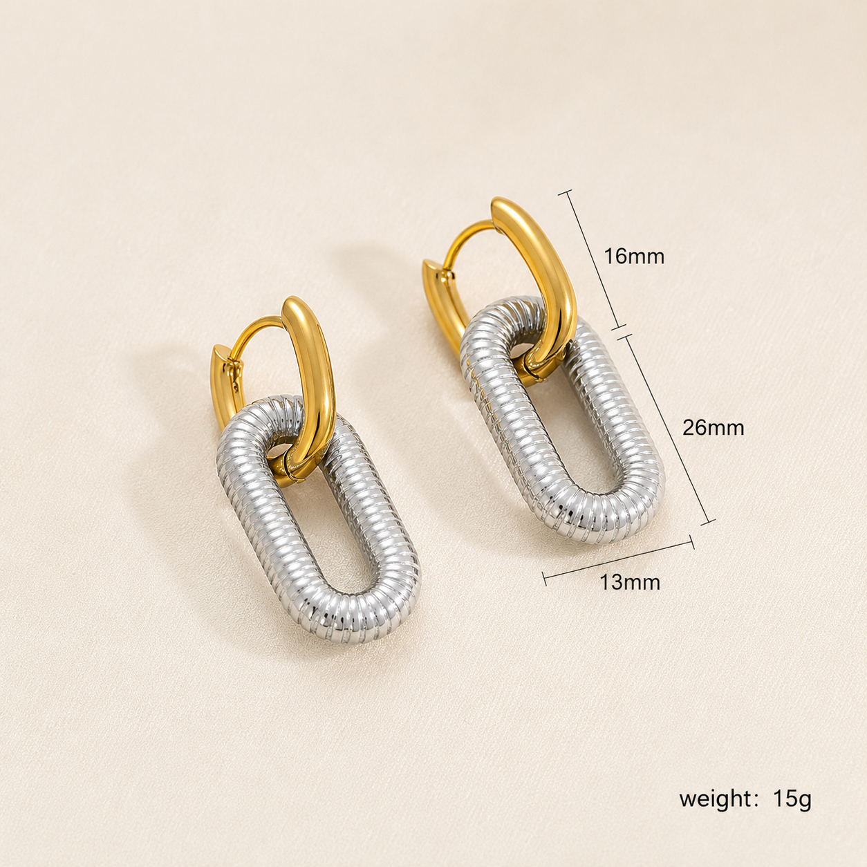 Ion Plating (IP) 18K Gold Plated Gold/Silver U Shape 304 Stainless Steel Hip-Hop Oversized Waterproof Non Tarnish Earrings