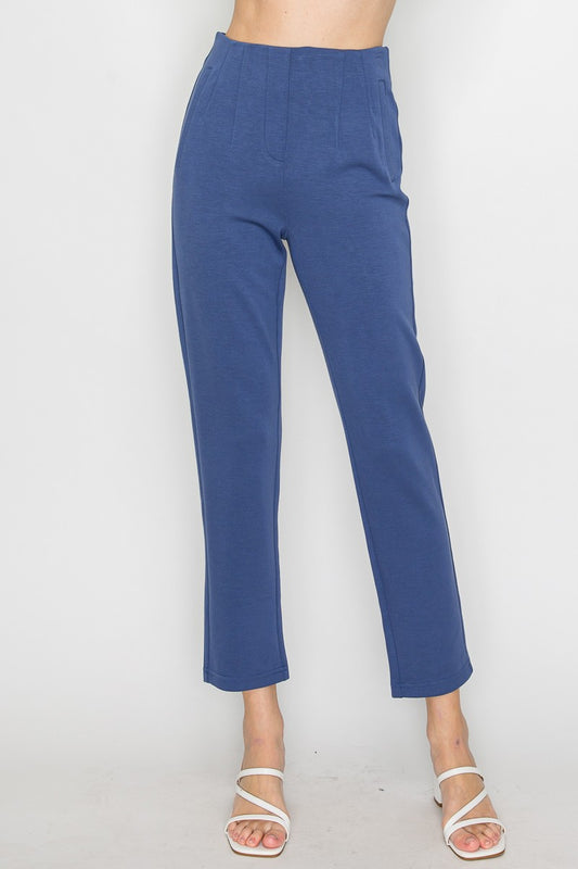 Straigh-leg Solid Pintuck Pants Denim