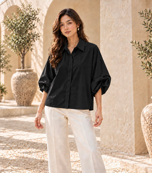 Black Italian Volume Sleeve Blouse