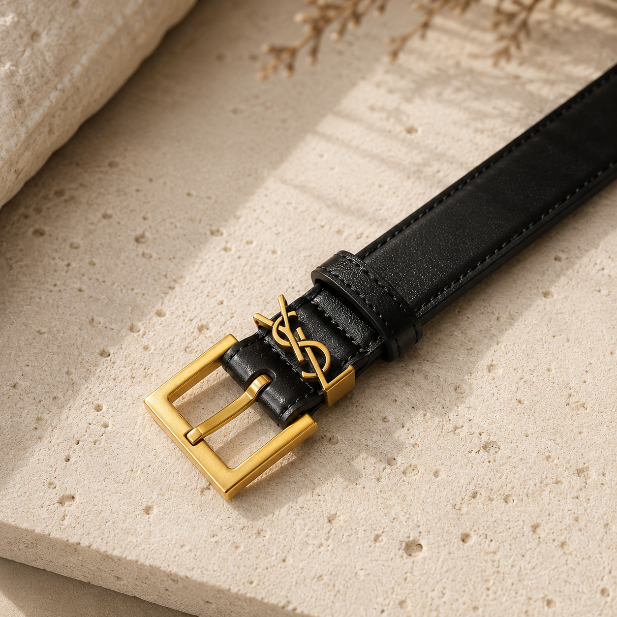 Designer-Inspired Monogram Buckle Belt Black