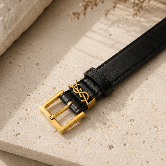 Designer-Inspired Monogram Buckle Belt Black