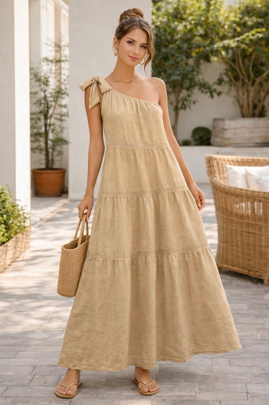 Ivory Elegance One-Shoulder Maxi Dress