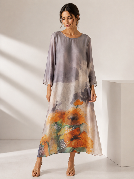 Italian Floral Tunic Dress - Grey