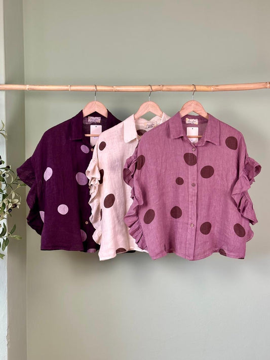 Italian Linen Top with Dots Berry