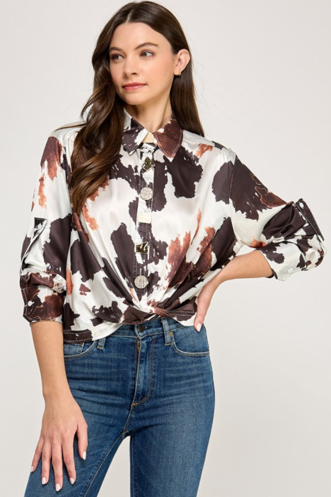 Animal Print Metal Button Shirt