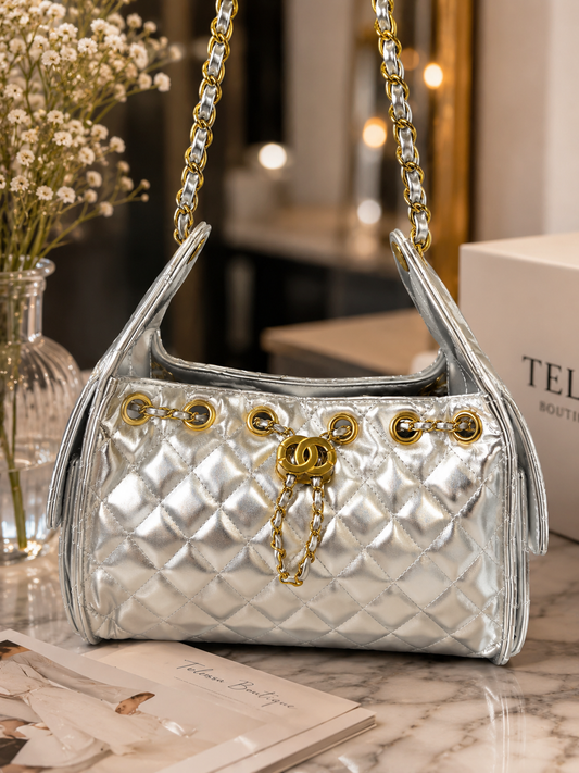 Silver Luxe Quilted Handbag CC