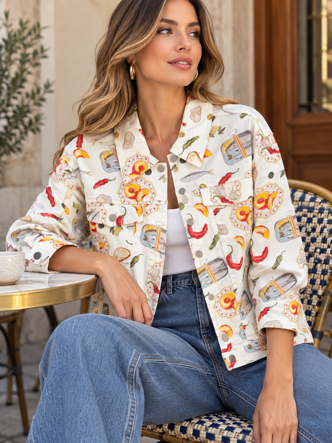 Mediterranean Print Denim Jacket