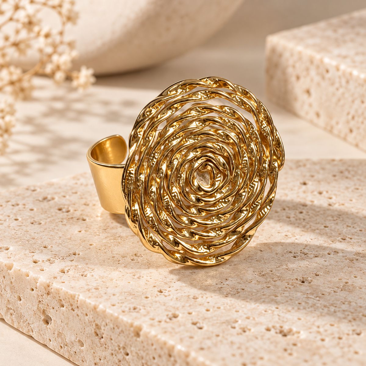 Golden Spiral Statement Ring – Adjustable