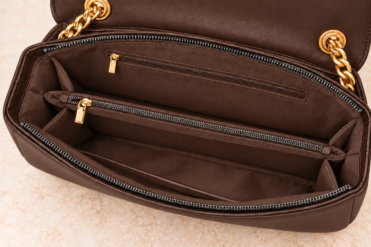 Brown Designer-Inspired Quilted Chain Bag