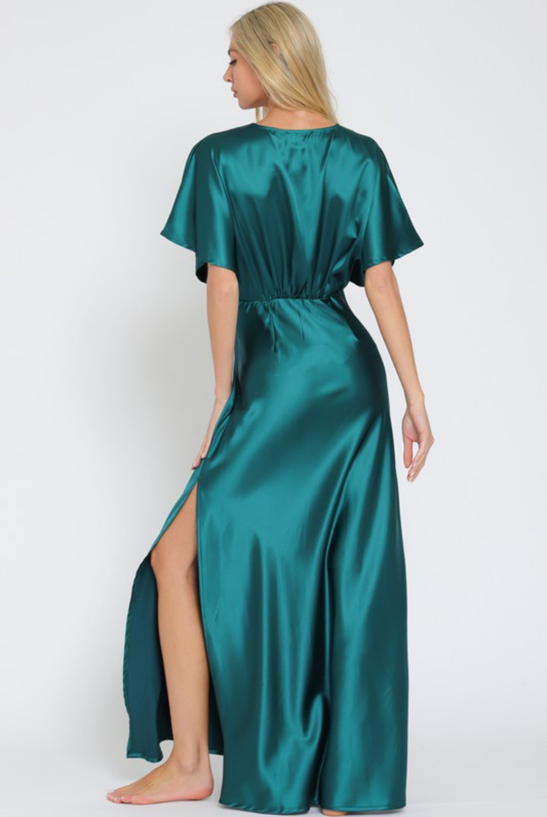 V-neck Short Dolman Sleeve Maxi Dress Green