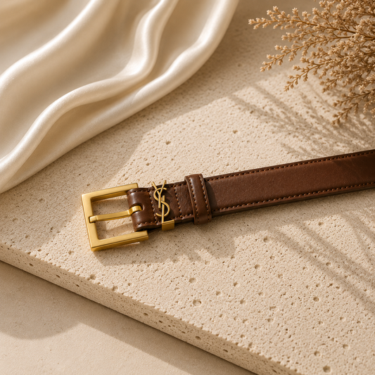 Designer-Inspired Monogram Buckle Brown