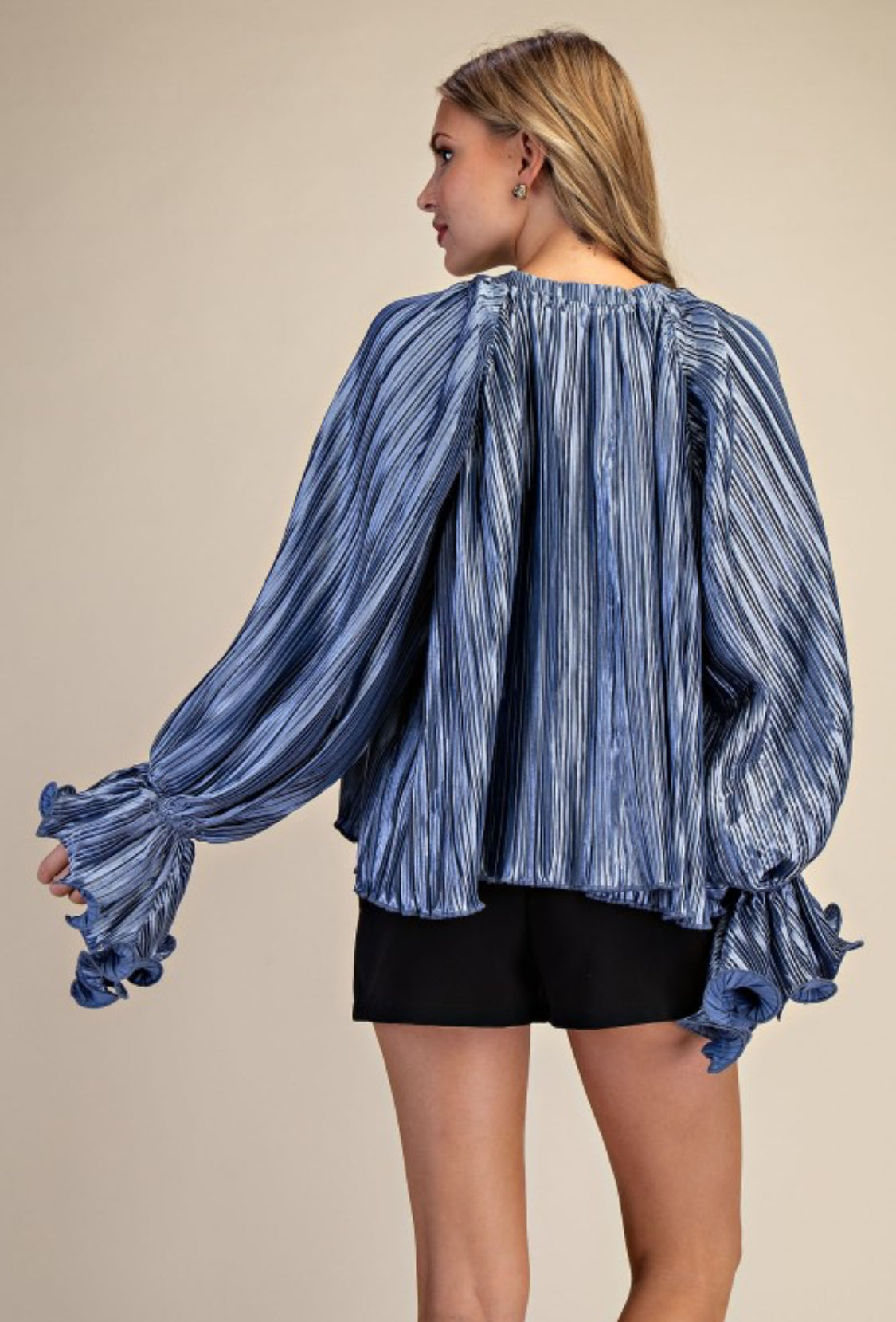 Pleated Full Ruffles Top Blue