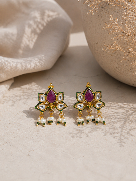 Ruby Lotus Kundan Earrings