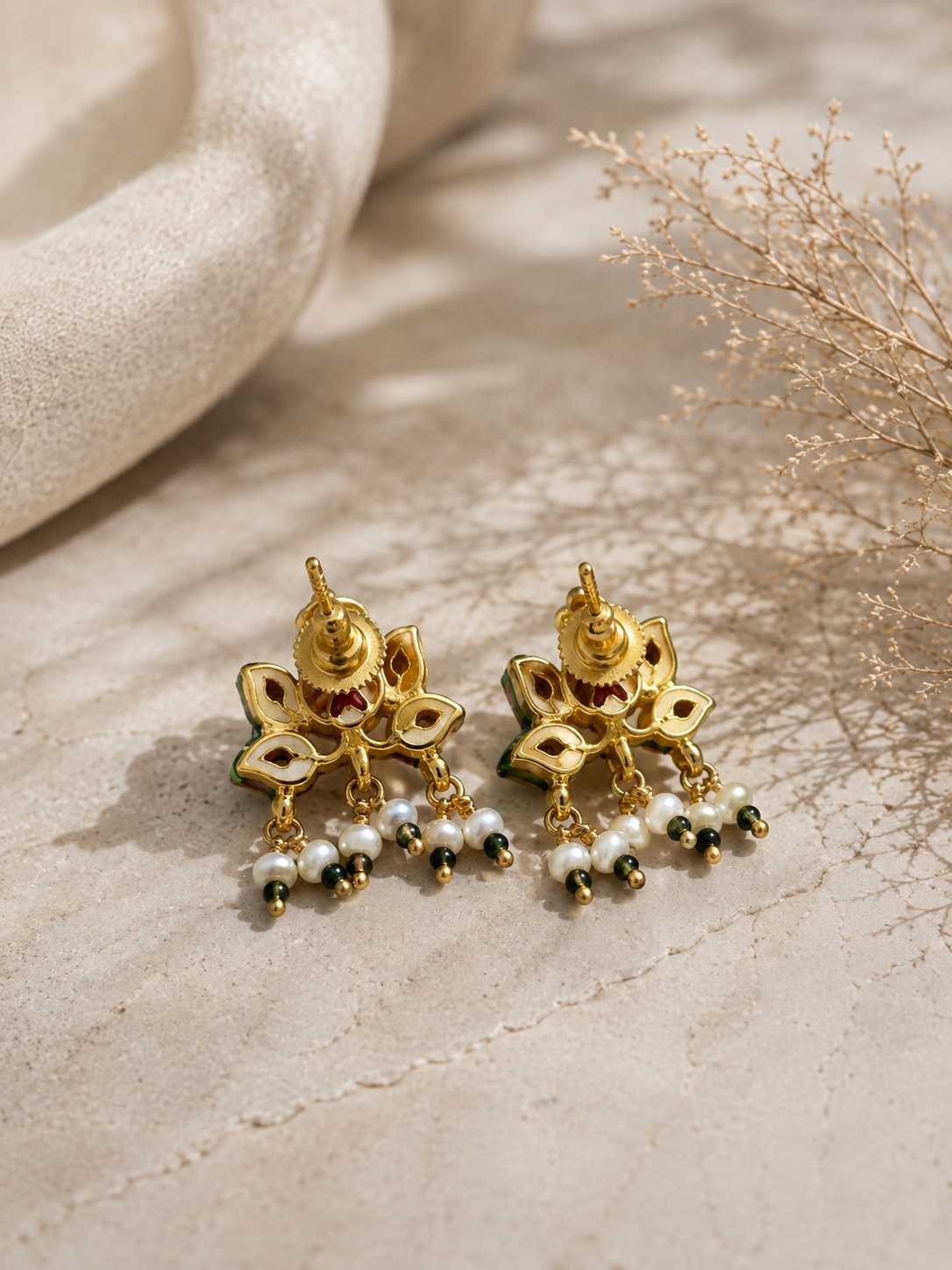 Mint Lotus Kundan Earrings