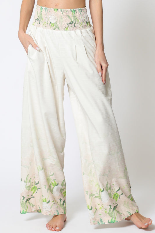 Elastic Waisted Border Printed Long Pants