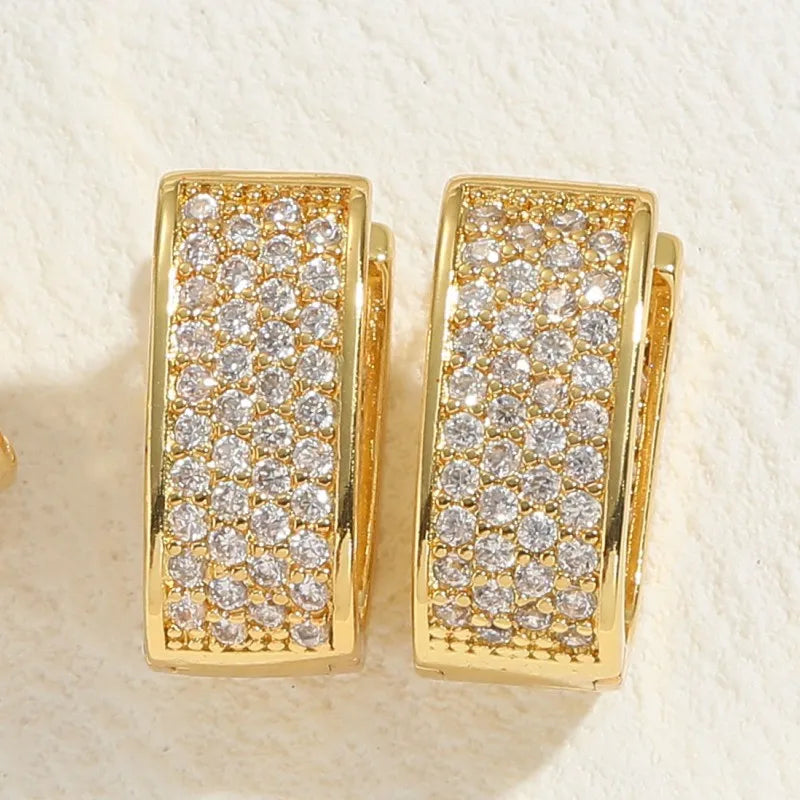 U Shape Hoop Clear Stone Earrings For Women With Claw Setting, Plated Water Plating
