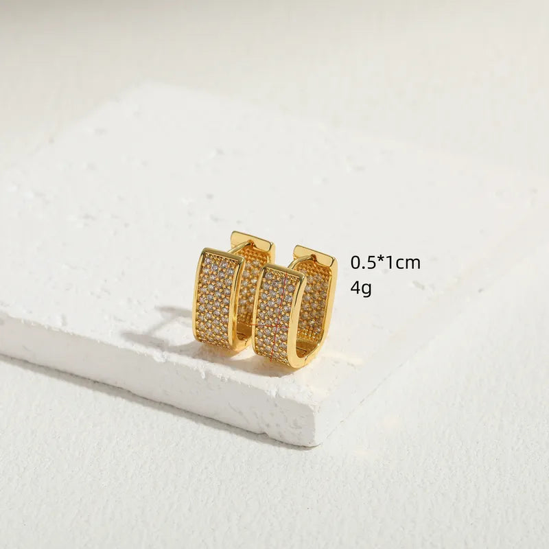 U Shape Hoop Clear Stone Earrings For Women With Claw Setting, Plated Water Plating