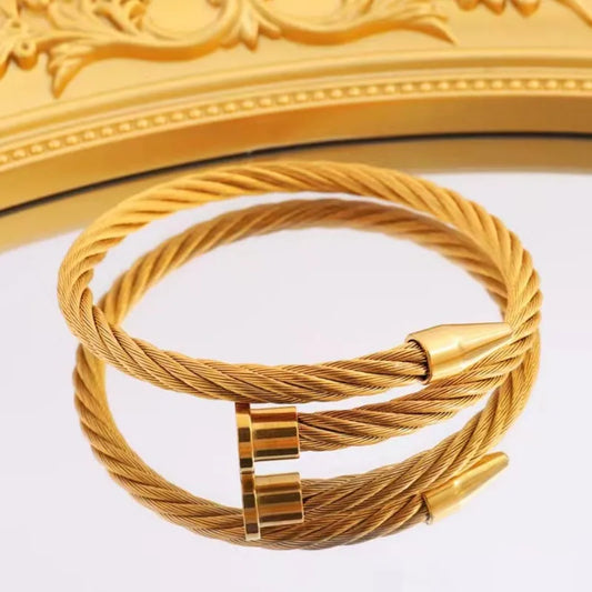 Simple Style Nail Titanium Steel 18K Gold Plated Bangle