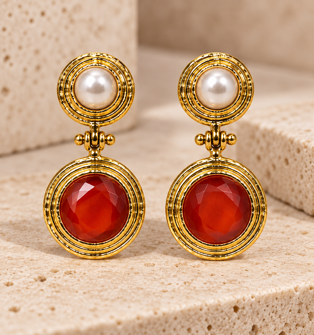 Turkish Ruby Pearl Statement Earrings