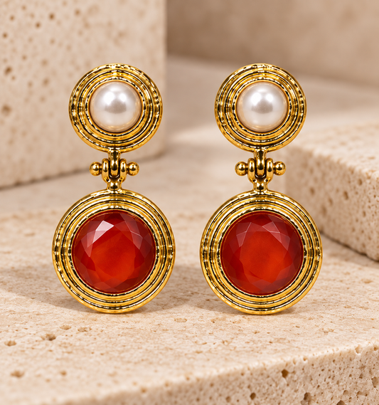 Turkish Ruby Pearl Statement Earrings