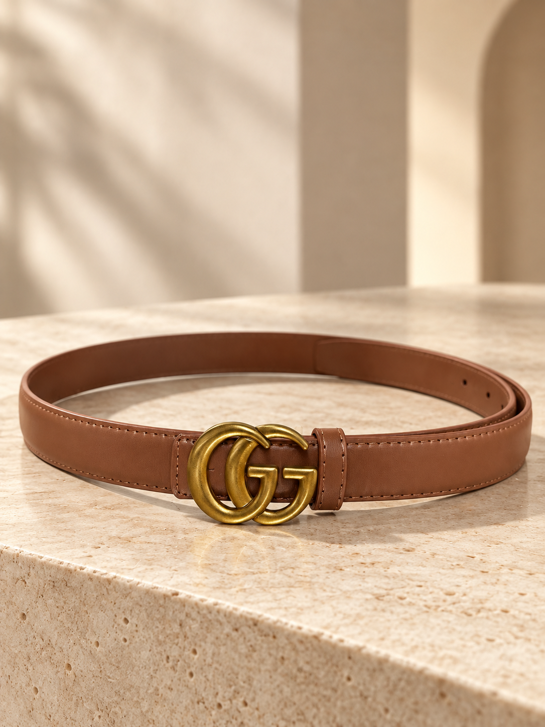 Interlocking Buckle Inspired Belt Camel