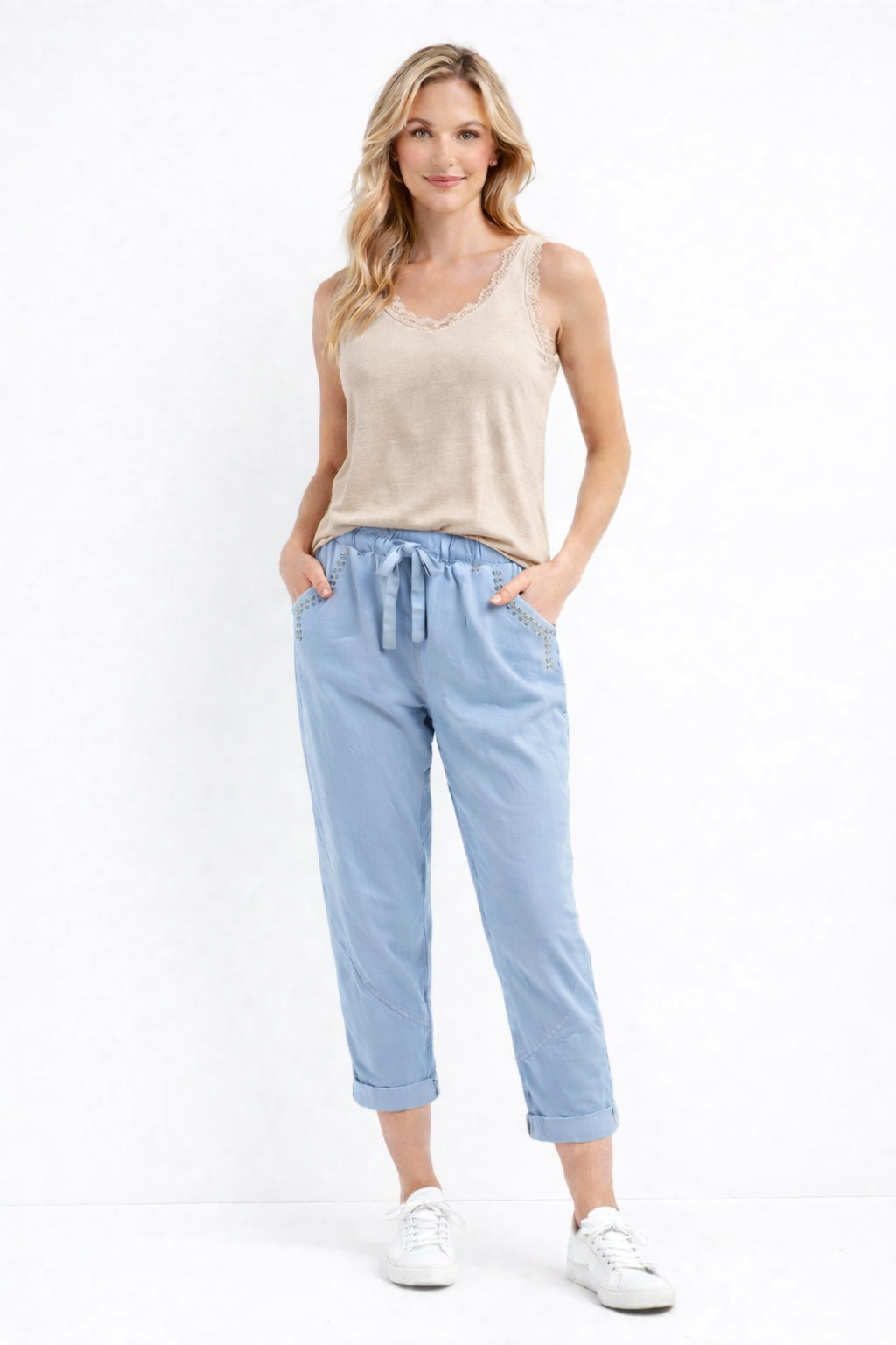 Italian Pant With Silver Studs Blue-One size