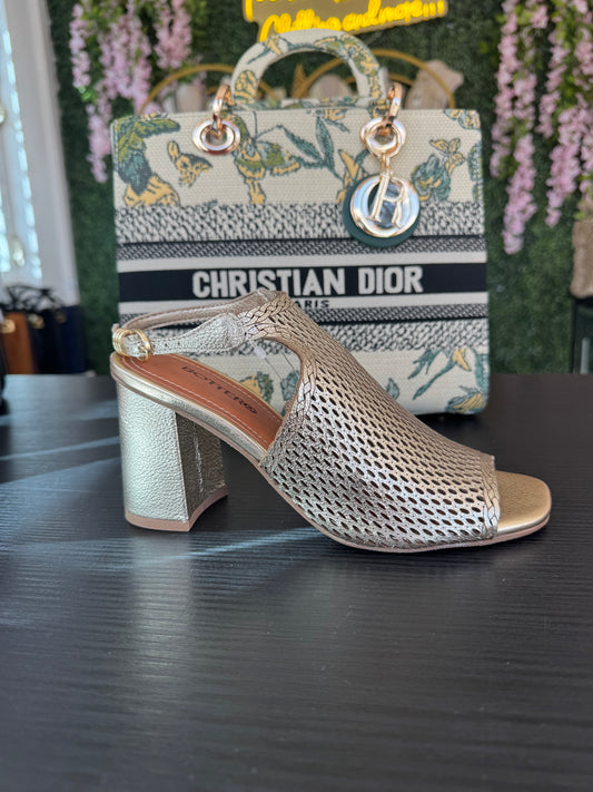 Bottero Metallic Leather Block Heel Sandal Gold