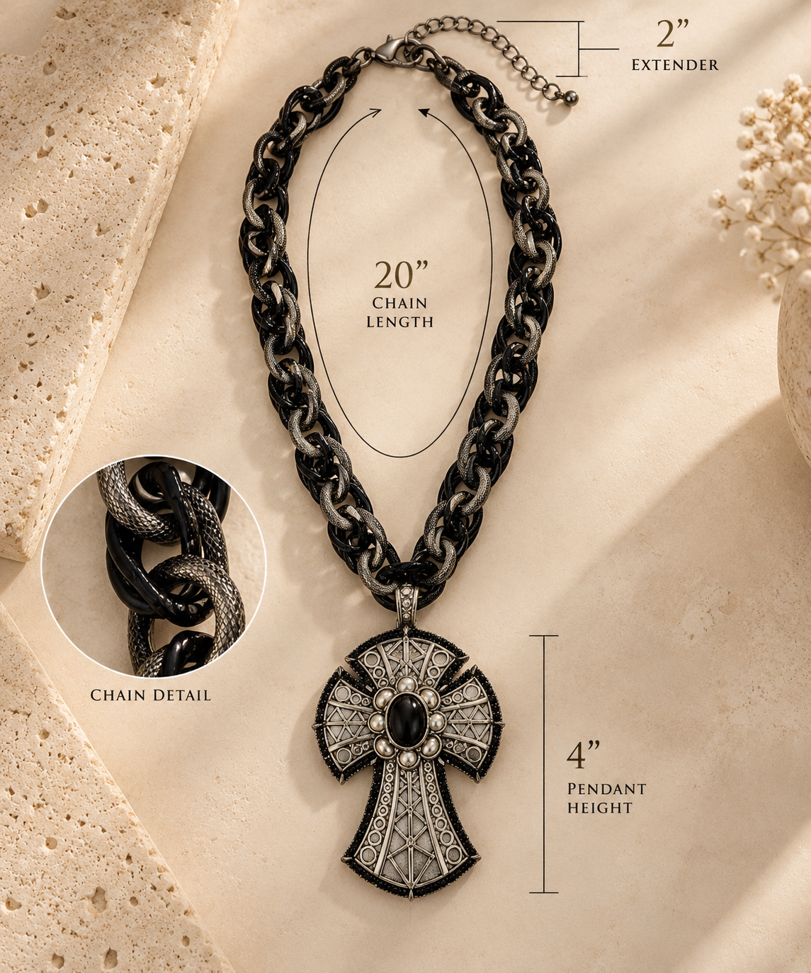 Onyx Heritage Cross Statement Necklace
