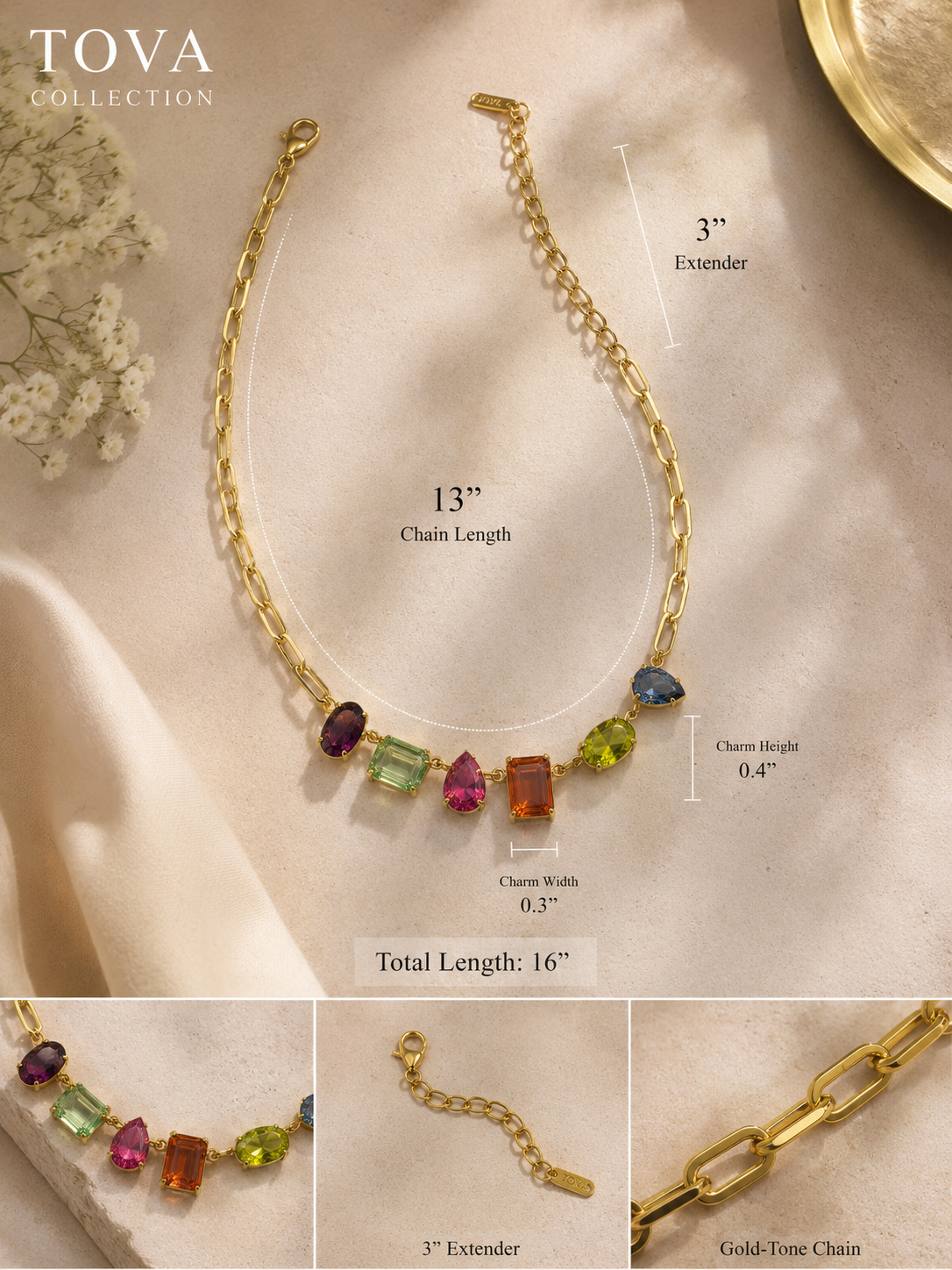 TOVA Sienna Necklace Multicolor Swarovski Crystals