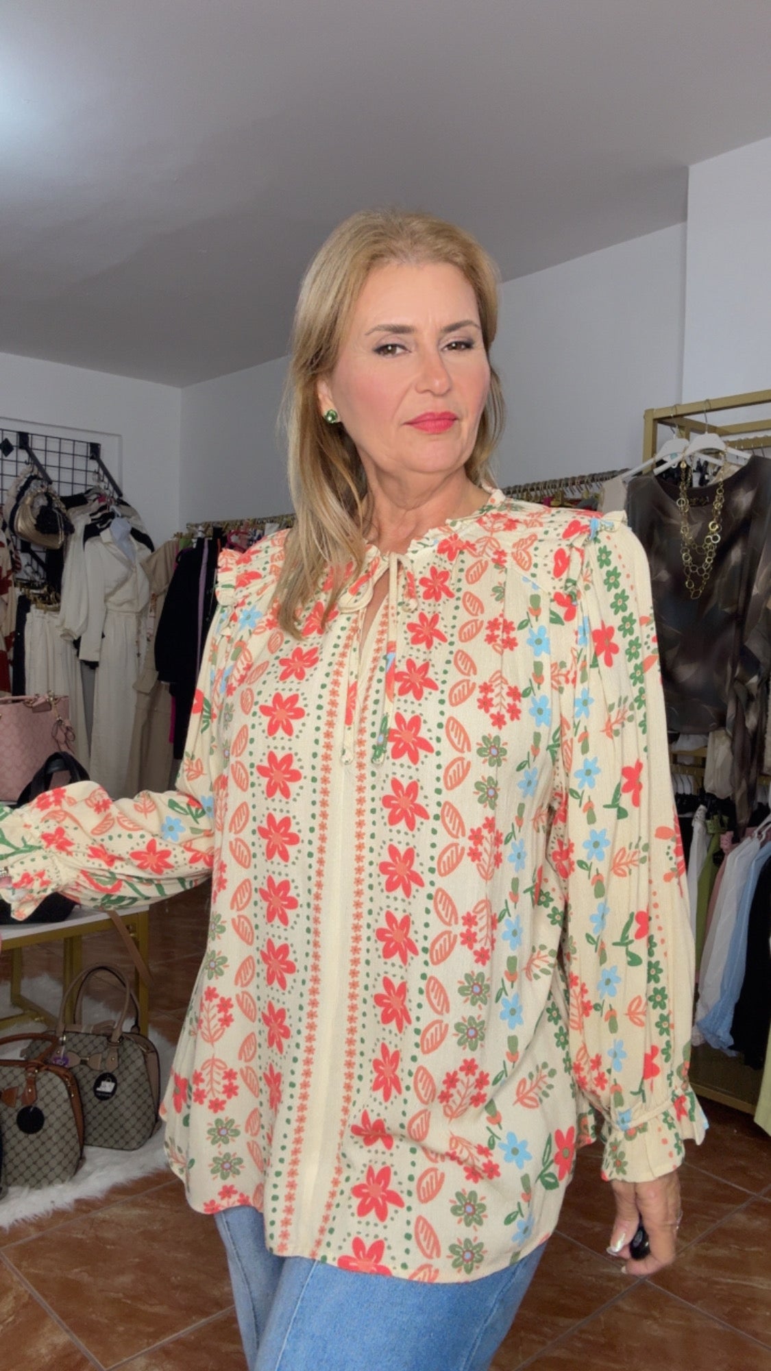 Plus Long Sleeves Print blouse