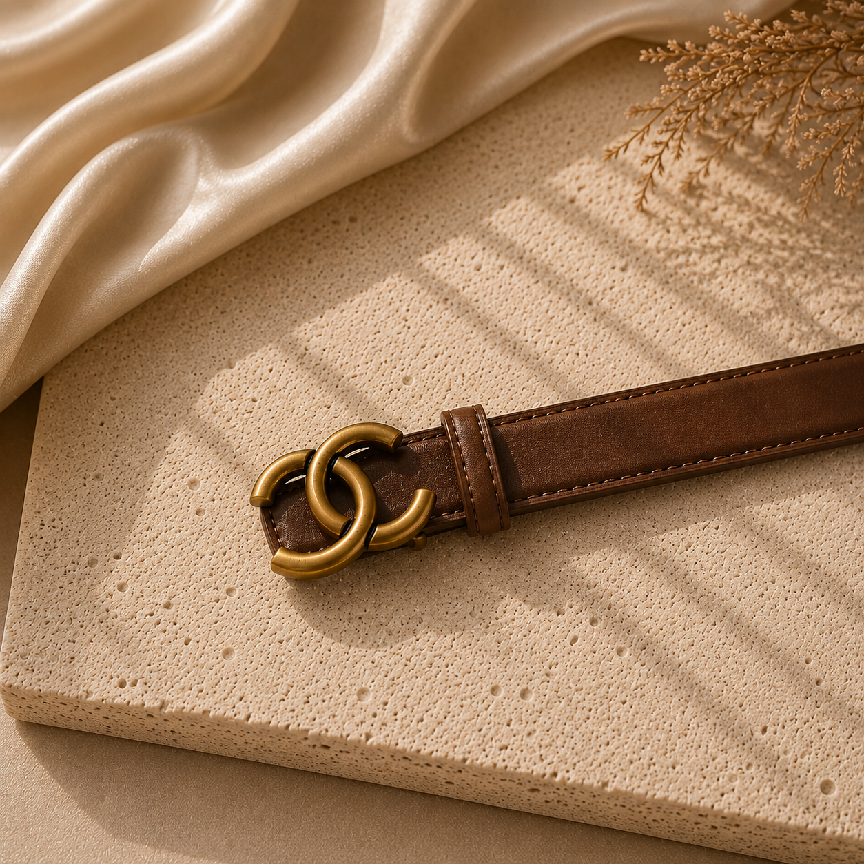 Designer-Inspired Interlocking Buckle Belt Brown