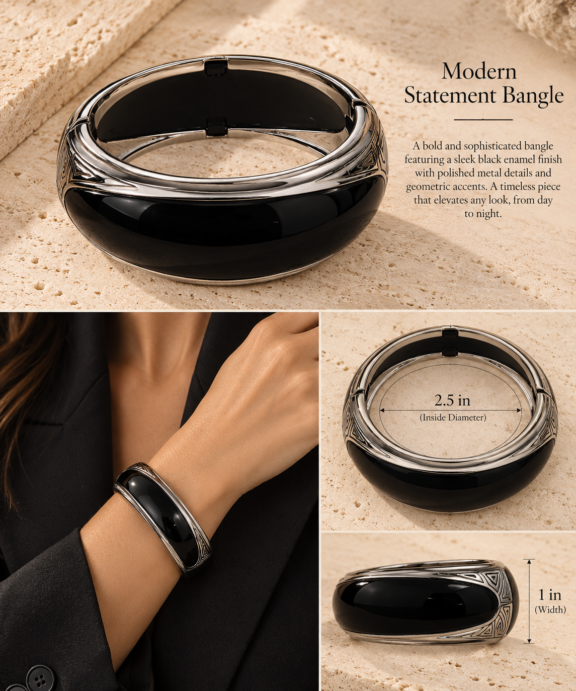 Noir Sculpted Statement Bracelet