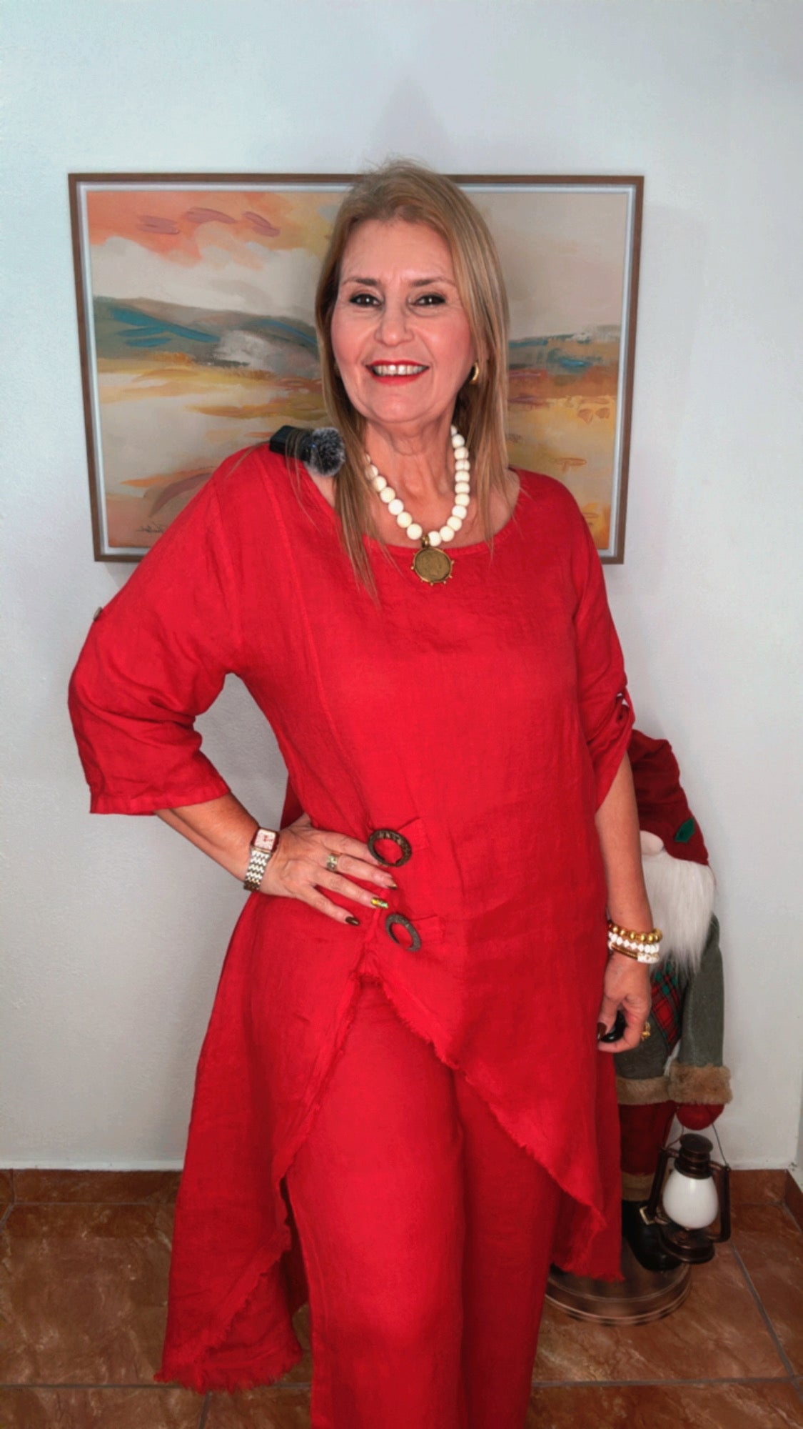 Italian Linen Tunic Set Red