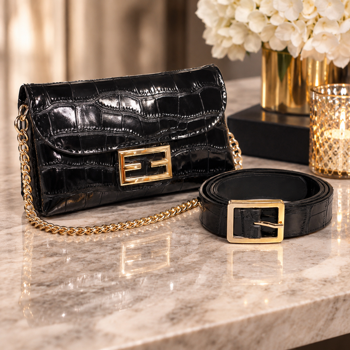 Black Designer-Inspired Croc Convertible Bag
