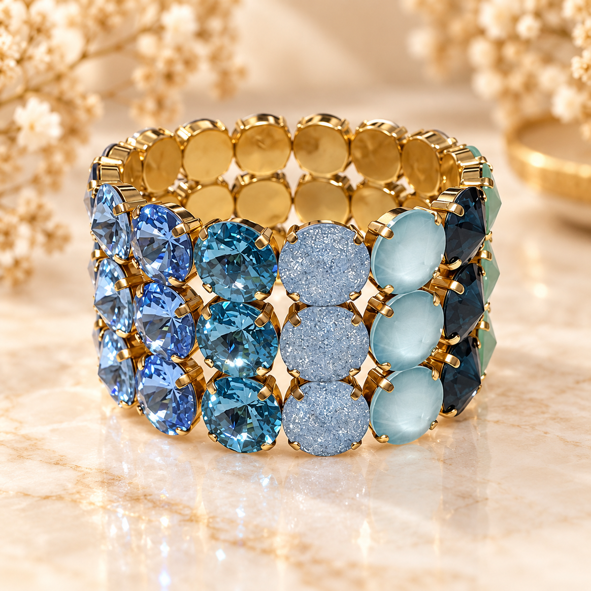 TOVA Drea 3 Row Stretch Bracelet in Blue/ Green Ombre