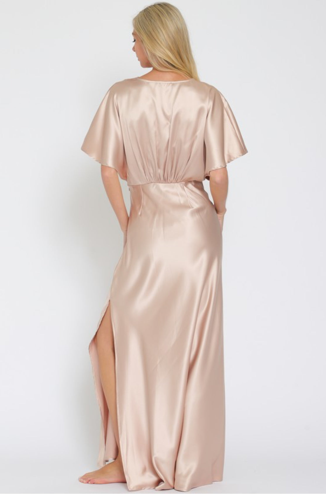V-neck Short Dolman Sleeve Maxi Dress Champagne