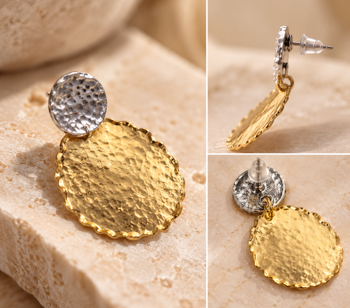 Turkish Two-Tone Hammered Statement Earrings