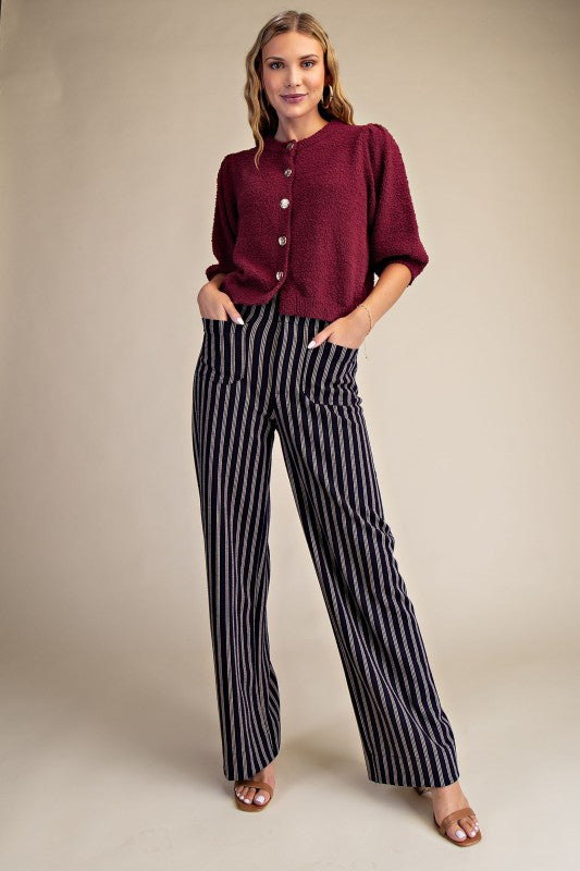 Full-length Wide-leg Pants with Stripes Navy