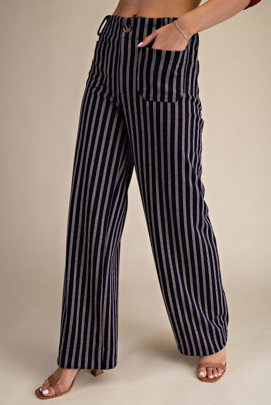 Full-length Wide-leg Pants with Stripes Navy