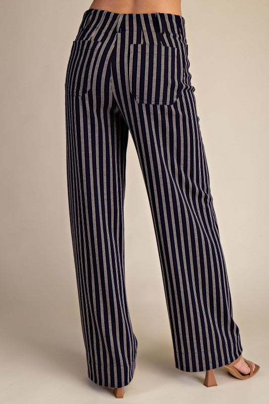 Full-length Wide-leg Pants with Stripes Navy